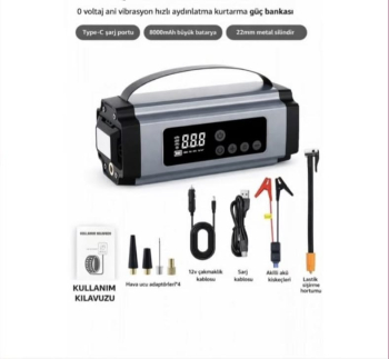 Jump Starter Tire İnflator Çok Fonksiyonlu Araç Akü Takviye Cihazı ve Lastik Şişirme Pompası