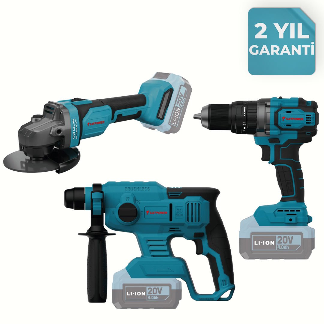 KÖMÜRSÜZ AKÜLÜ SET : VİDALAMA, KIRICI, TAŞLAMA  20V Lİ-İON 2.0Ah /4.0Ah