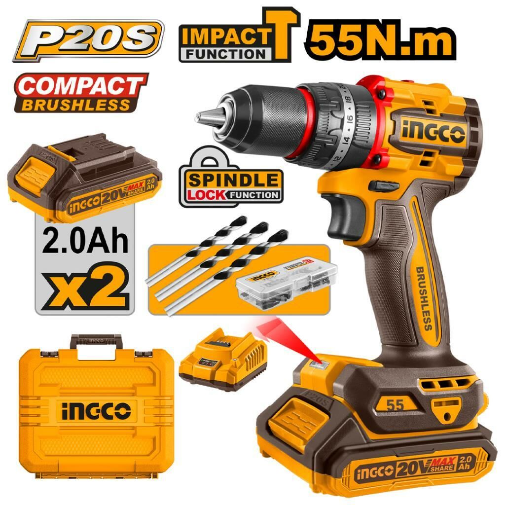 Kömürsüz Li-ion Akülü Darbeli Matkap 13 MM 20V 2.0Ah